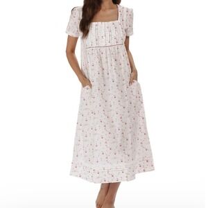The 1 for U NEW Lara Nightgown Womens S White Pink Floral Cotton Victorian Style